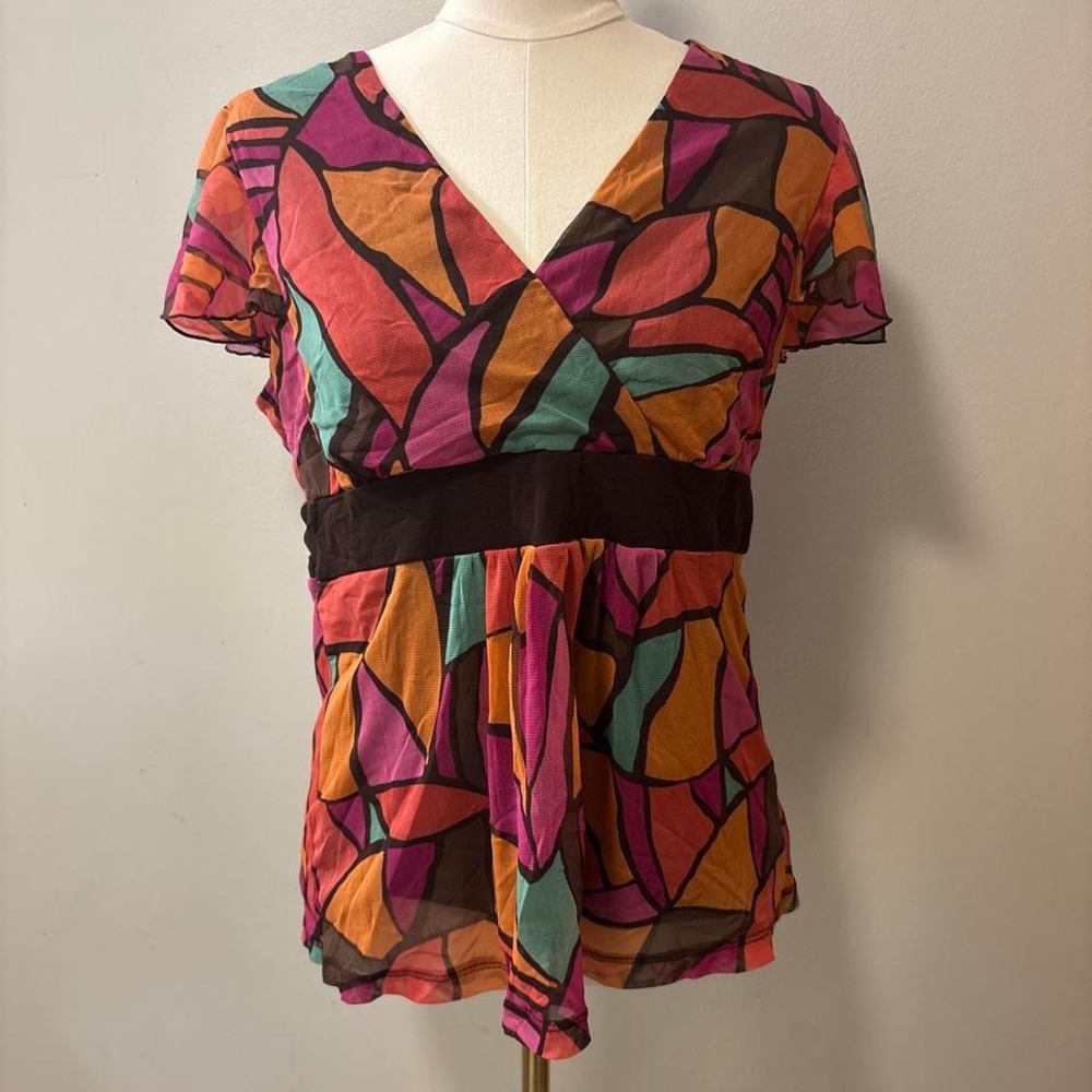 Y2K Apt.9 Brown Multicolored Abstract Top Size Women's Large